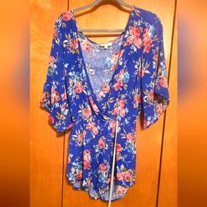 Umgee Floral Blue Romper Size Small